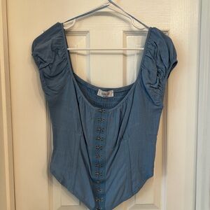 Corset Blouse with Hook Details and Puff Sleeves